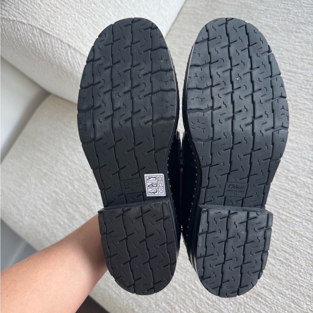 Chloe Black Leather Penny Loafers Timeless Flats - Picture 2 of 6